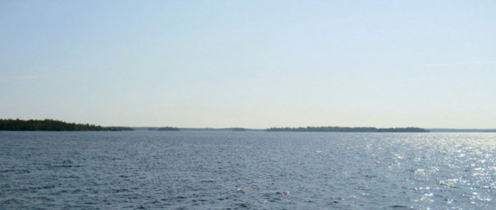 view of Rainy Lake from cabin deck